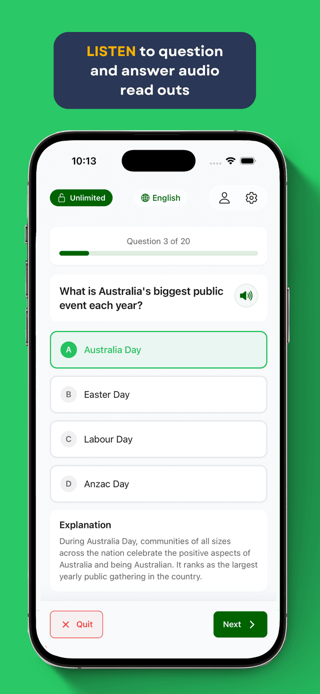 Listen to question and answer audio read outs